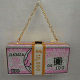 Rhinestone Money Clutch Bag with Removable Chain Strap