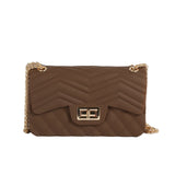 Chevron Quilted Flap Crossbody Bag with Chain Strap