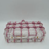 Box Clutch Bag with Cage Overlay and Cord Top Handle