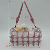 Box Clutch Bag with Cage Overlay and Cord Top Handle