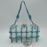 Box Clutch Bag with Cage Overlay and Cord Top Handle
