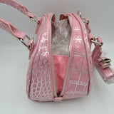 Embossed Dome Handbag with Top Handles and Adjustable Strap