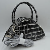 Embossed Dome Handbag with Top Handles and Adjustable Strap