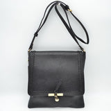 Braided Trim Flap Messenger Crossbody Bag with Metallic Bar T-Lock Closure