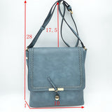 Braided Trim Flap Messenger Crossbody Bag with Metallic Bar T-Lock Closure