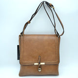 Braided Trim Flap Messenger Crossbody Bag with Metallic Bar T-Lock Closure