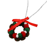 Bow Pom Pom Wreath Long Pendant Necklace