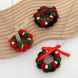Bow Pom Pom Wreath Long Pendant Necklace