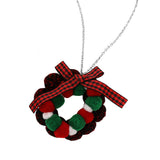 Bow Pom Pom Wreath Long Pendant Necklace