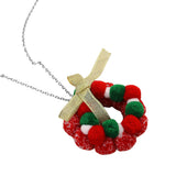 Bow Pom Pom Wreath Long Pendant Necklace
