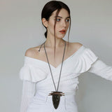 Layered Resin Cone Pendant Adjustable Long Necklace