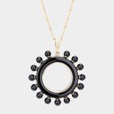 Pearl Detail Celluloid Acetate Open Circle Pendant Necklace