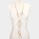 Hammered Metal Open Quatrefoil Long Necklace