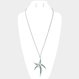 Pearl Embellished Antique Metal Starfish Pendant Long Necklace