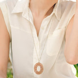 Cylinder Beaded Oval Ring Pendant Long Necklace