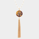 -E- Initial Monogram Pearl Metal Tassel Necklace