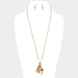 Metal elephant & horn multi-charm long necklace