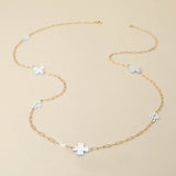 Hammered Metal Cross Charm Station Paperclip Chain Long Necklace