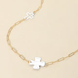 Hammered Metal Cross Charm Station Paperclip Chain Long Necklace