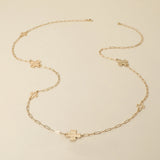 Hammered Metal Cross Charm Station Paperclip Chain Long Necklace