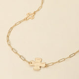 Hammered Metal Cross Charm Station Paperclip Chain Long Necklace