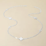 Hammered Metal Cross Charm Station Paperclip Chain Long Necklace