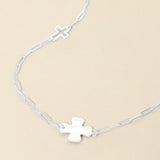 Hammered Metal Cross Charm Station Paperclip Chain Long Necklace