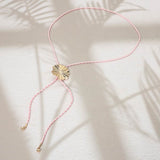 Textured Metal Floral Pendant Adjustable Sliding Cord Bolo Long Necklace