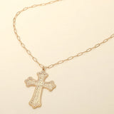 Metal Filigree Cross Pendant Long Necklace