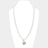 Metal Heart Pendant Pearl Long Necklace