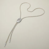 Triple Star Stone Accent Oval Pendant Bling Studded Bolo Necklace