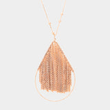 Metal Chain Fringe Teardrop Hoop Pendant Long Necklace
