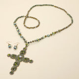 Stone Pearl Embellished Cluster Cross Pendant Faceted Beaded Long Necklace