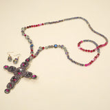 Stone Pearl Embellished Cluster Cross Pendant Faceted Beaded Long Necklace