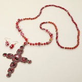 Stone Pearl Embellished Cluster Cross Pendant Faceted Beaded Long Necklace