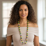 Mardi Gras Mask Charm Wooden Beaded Long Necklace
