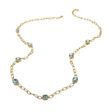 Elegant Faceted Square Teardrop Oval Emerald Stone Accent Long Necklace