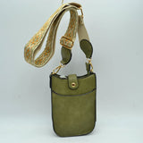 Crossbody Phone Bag with Patterned Wide Shoulder Strap