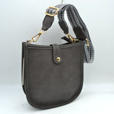 Minimalist Curved Crossbody Bag with Patterned Guitar Strap