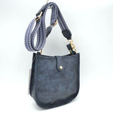 Minimalist Curved Crossbody Bag with Patterned Guitar Strap