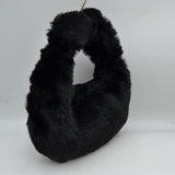 Fluffy Plush Crescent Hobo Handbag with Integrated Top Handle
