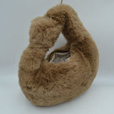 Fluffy Plush Crescent Hobo Handbag with Integrated Top Handle