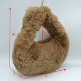 Fluffy Plush Crescent Hobo Handbag with Integrated Top Handle