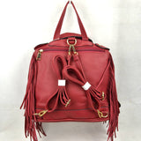 Faux Leather Moto Jacket Backpack with Side Fringe Accents