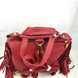 Faux Leather Moto Jacket Backpack with Side Fringe Accents