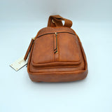 Grained Sling Bag with Perforated Accent and Gold Zippers