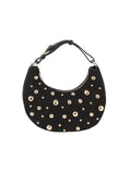 Studded Crescent Shoulder Bag with Adjustable Top Handle