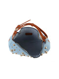 Studded Crescent Shoulder Bag with Adjustable Top Handle