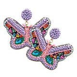 Felt Back Multi Stone Beaded Butterfly Dangle Earrings