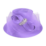 Rhinestone Embellished Feather Accented Mesh Bow Dressy Hat